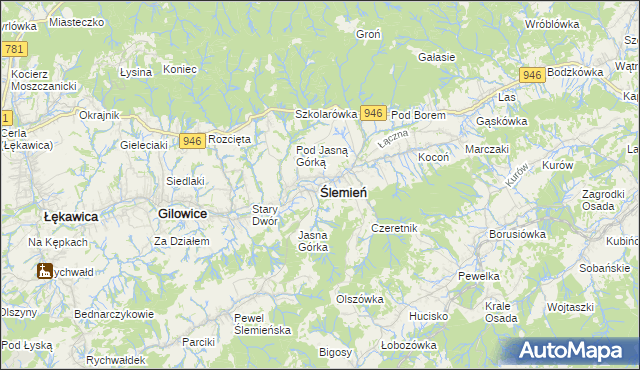 mapa Ślemień, Ślemień na mapie Targeo