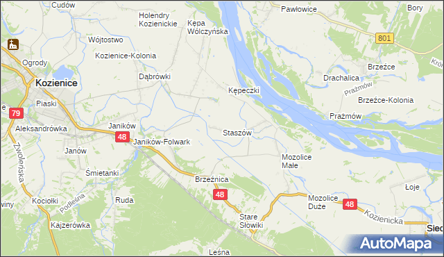 mapa Staszów gmina Kozienice, Staszów gmina Kozienice na mapie Targeo