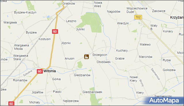 mapa Strzegocin gmina Kutno, Strzegocin gmina Kutno na mapie Targeo