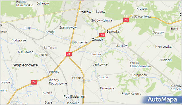 mapa Tominy, Tominy na mapie Targeo