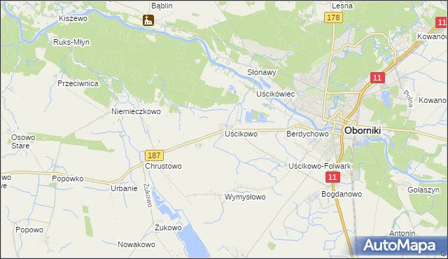 mapa Uścikowo gmina Oborniki, Uścikowo gmina Oborniki na mapie Targeo