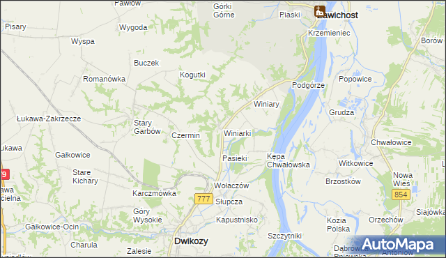 mapa Winiarki, Winiarki na mapie Targeo