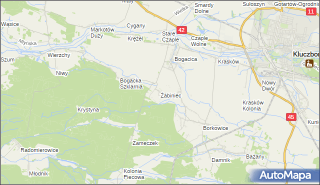 mapa Żabiniec gmina Kluczbork, Żabiniec gmina Kluczbork na mapie Targeo
