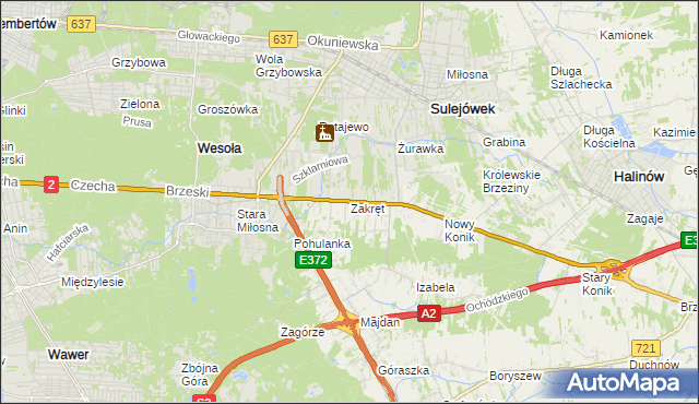 mapa Zakręt gmina Wiązowna, Zakręt gmina Wiązowna na mapie Targeo