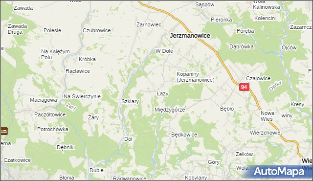 mapa Łazy gmina Jerzmanowice-Przeginia, Łazy gmina Jerzmanowice-Przeginia na mapie Targeo
