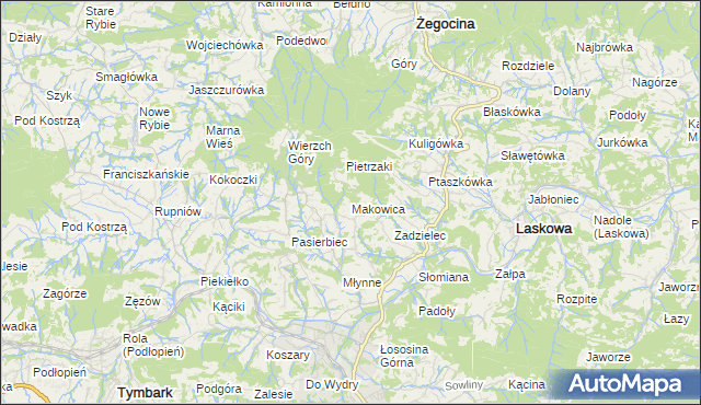 mapa Makowica gmina Limanowa, Makowica gmina Limanowa na mapie Targeo