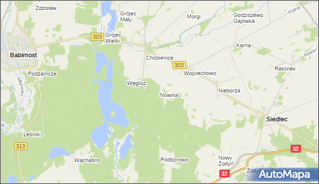 mapa Nowina gmina Siedlec, Nowina gmina Siedlec na mapie Targeo