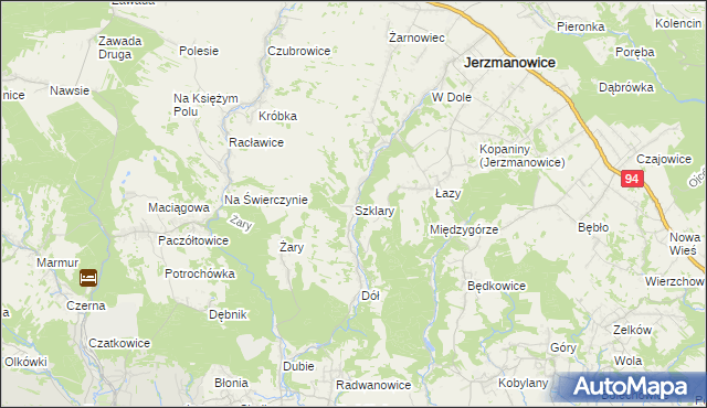 mapa Szklary gmina Jerzmanowice-Przeginia, Szklary gmina Jerzmanowice-Przeginia na mapie Targeo