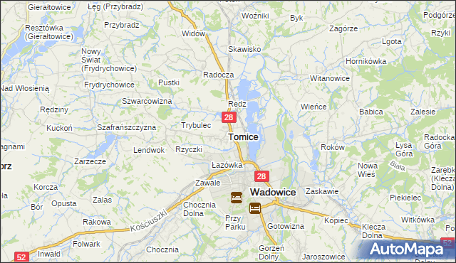 mapa Tomice powiat wadowicki, Tomice powiat wadowicki na mapie Targeo