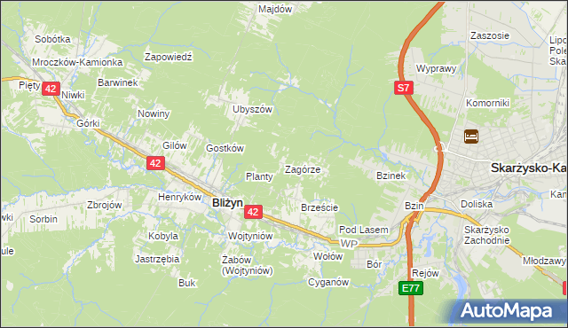 mapa Zagórze gmina Bliżyn, Zagórze gmina Bliżyn na mapie Targeo