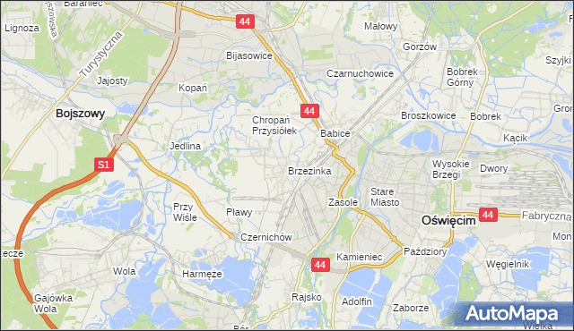 mapa Brzezinka gmina Oświęcim, Brzezinka gmina Oświęcim na mapie Targeo