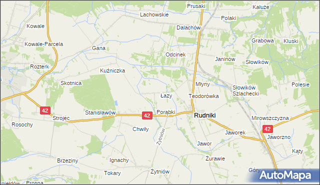 mapa Łazy gmina Rudniki, Łazy gmina Rudniki na mapie Targeo