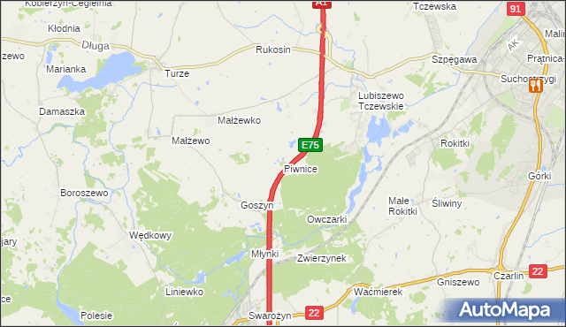 mapa Piwnice gmina Tczew, Piwnice gmina Tczew na mapie Targeo