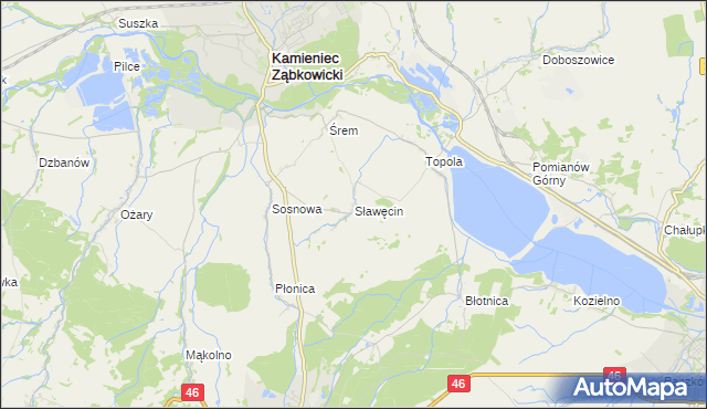 mapa Sławęcin gmina Kamieniec Ząbkowicki, Sławęcin gmina Kamieniec Ząbkowicki na mapie Targeo