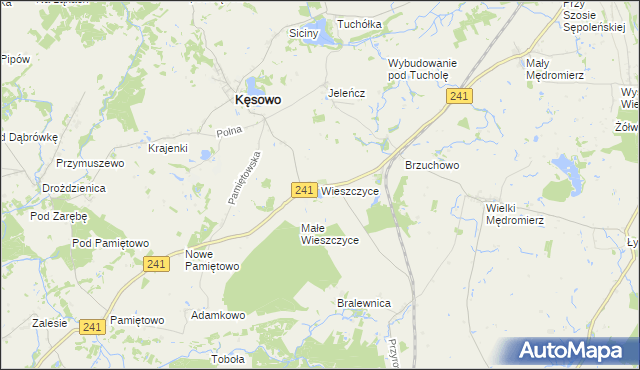 mapa Wieszczyce gmina Kęsowo, Wieszczyce gmina Kęsowo na mapie Targeo