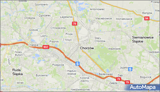mapa Chorzów, Chorzów na mapie Targeo