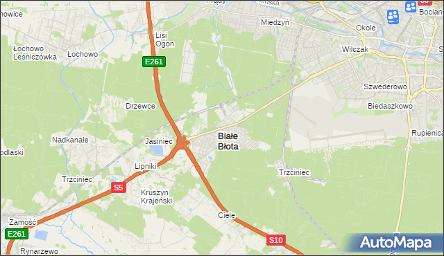 mapa Białe Błota powiat bydgoski, Białe Błota powiat bydgoski na mapie Targeo