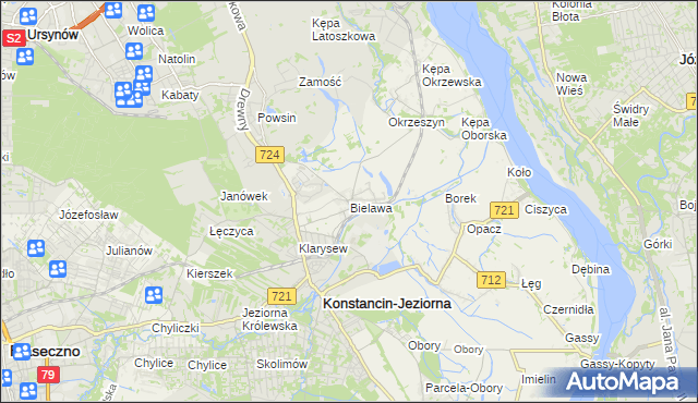 mapa Bielawa gmina Konstancin-Jeziorna, Bielawa gmina Konstancin-Jeziorna na mapie Targeo