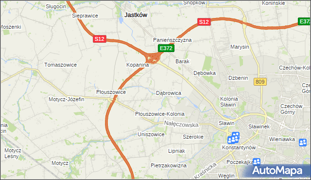 mapa Dąbrowica gmina Jastków, Dąbrowica gmina Jastków na mapie Targeo