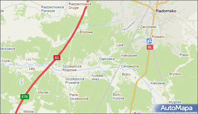 mapa Dąbrówka gmina Radomsko, Dąbrówka gmina Radomsko na mapie Targeo