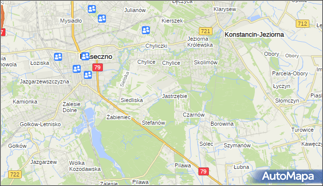 mapa Jastrzębie gmina Piaseczno, Jastrzębie gmina Piaseczno na mapie Targeo