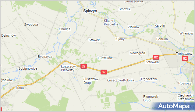 mapa Ludwików gmina Spiczyn, Ludwików gmina Spiczyn na mapie Targeo