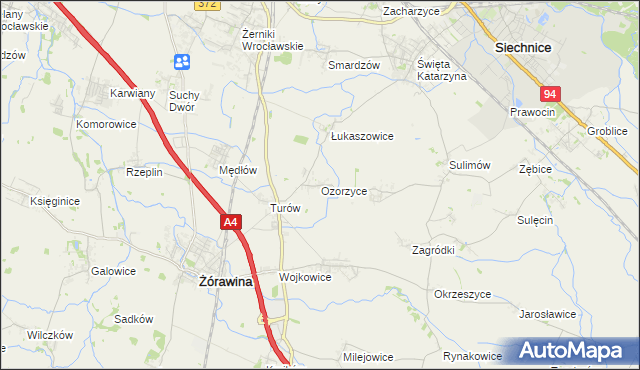 mapa Ozorzyce, Ozorzyce na mapie Targeo