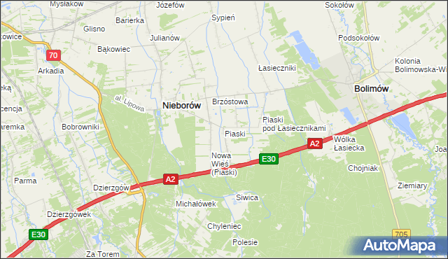 mapa Piaski gmina Nieborów, Piaski gmina Nieborów na mapie Targeo