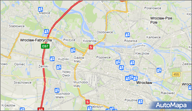 mapa Popowice gmina Wrocław, Popowice gmina Wrocław na mapie Targeo