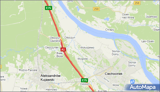 mapa Wołuszewo, Wołuszewo na mapie Targeo