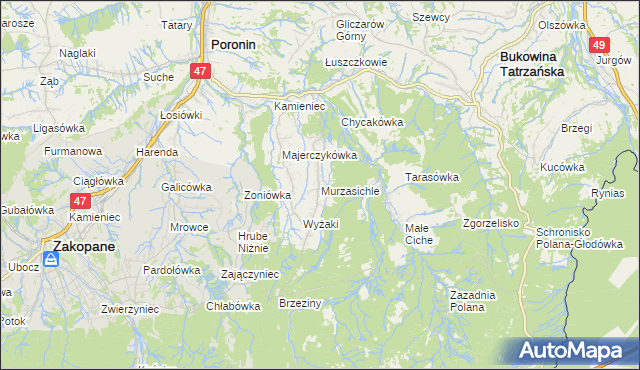 mapa Murzasichle, Murzasichle na mapie Targeo
