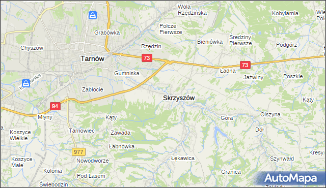 mapa Skrzyszów powiat tarnowski, Skrzyszów powiat tarnowski na mapie Targeo