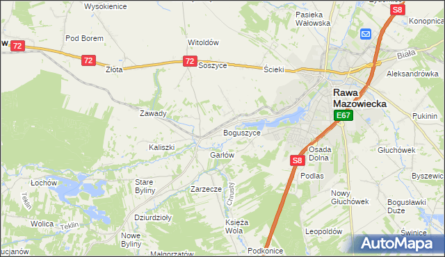 mapa Boguszyce gmina Rawa Mazowiecka, Boguszyce gmina Rawa Mazowiecka na mapie Targeo
