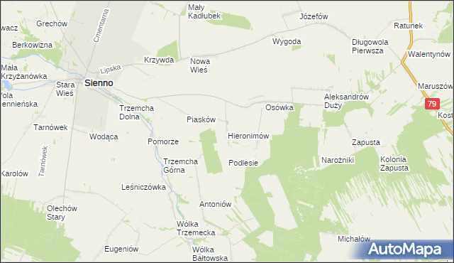 mapa Hieronimów gmina Sienno, Hieronimów gmina Sienno na mapie Targeo