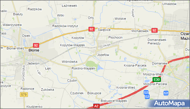 mapa Józefów gmina Ożarów Mazowiecki, Józefów gmina Ożarów Mazowiecki na mapie Targeo