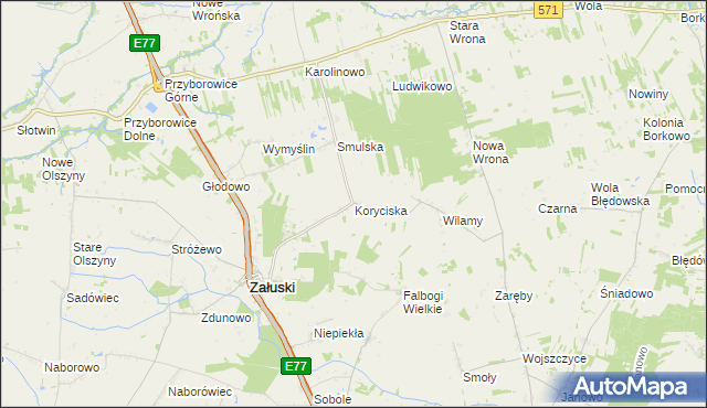 mapa Koryciska gmina Załuski, Koryciska gmina Załuski na mapie Targeo