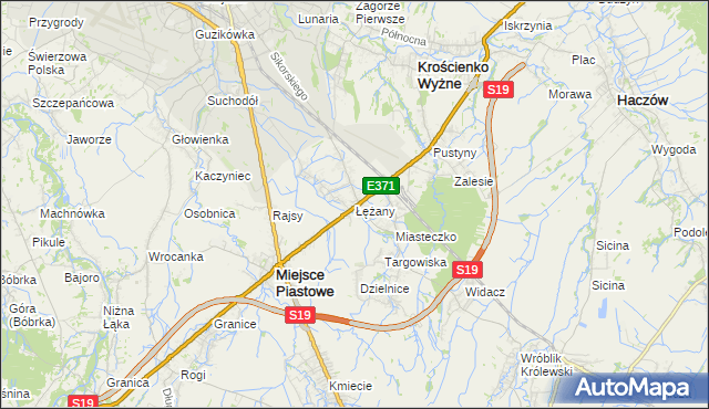 mapa Łężany gmina Miejsce Piastowe, Łężany gmina Miejsce Piastowe na mapie Targeo