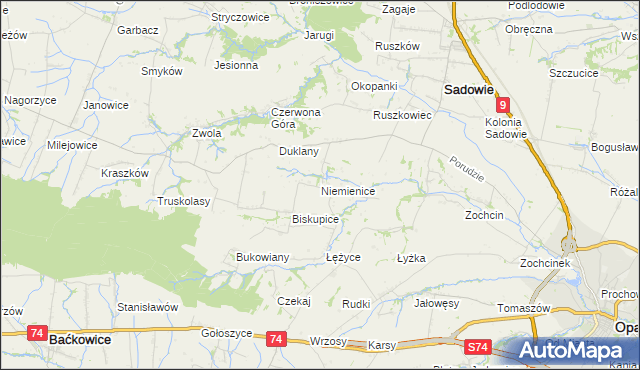 mapa Niemienice gmina Sadowie, Niemienice gmina Sadowie na mapie Targeo