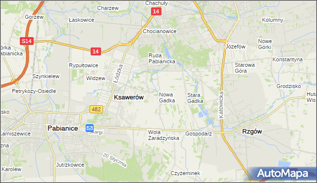 mapa Nowa Gadka gmina Ksawerów, Nowa Gadka gmina Ksawerów na mapie Targeo