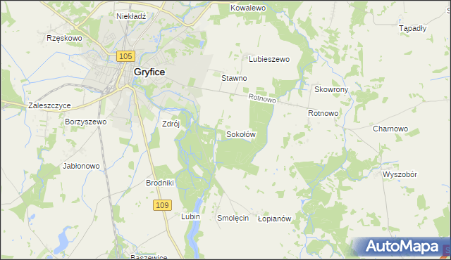 mapa Sokołów gmina Gryfice, Sokołów gmina Gryfice na mapie Targeo