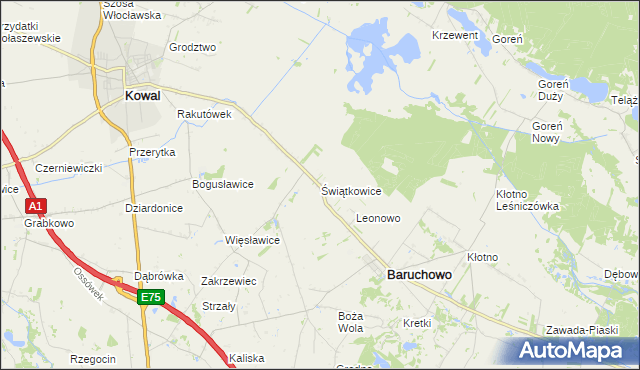 mapa Świątkowice gmina Baruchowo, Świątkowice gmina Baruchowo na mapie Targeo