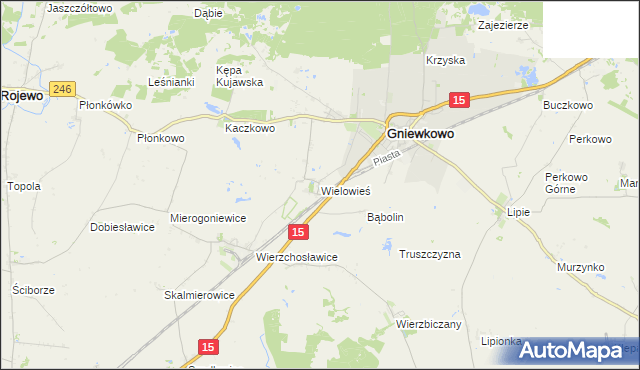 mapa Wielowieś gmina Gniewkowo, Wielowieś gmina Gniewkowo na mapie Targeo