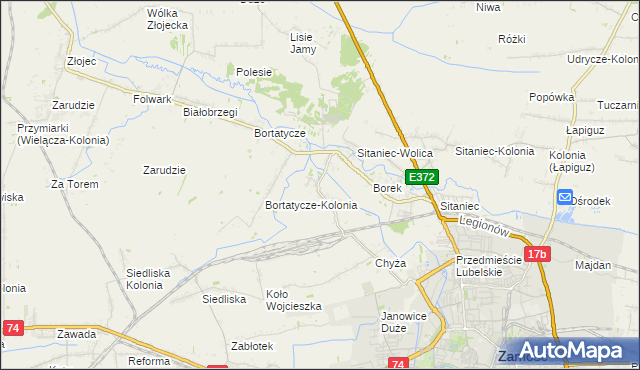 mapa Wysokie gmina Zamość, Wysokie gmina Zamość na mapie Targeo