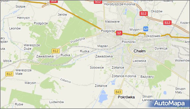 mapa Zawadówka gmina Chełm, Zawadówka gmina Chełm na mapie Targeo