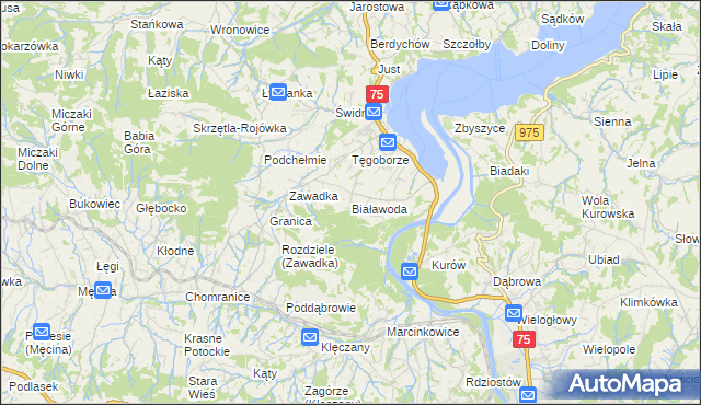 mapa Białawoda gmina Łososina Dolna, Białawoda gmina Łososina Dolna na mapie Targeo