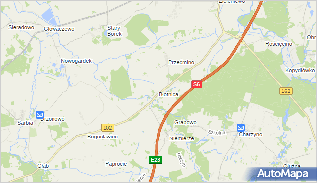 mapa Błotnica gmina Kołobrzeg, Błotnica gmina Kołobrzeg na mapie Targeo