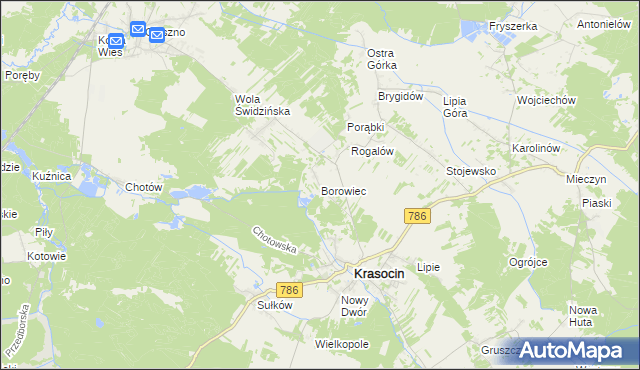 mapa Borowiec gmina Krasocin, Borowiec gmina Krasocin na mapie Targeo