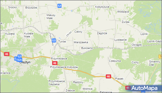 mapa Bukowno gmina Olsztyn, Bukowno gmina Olsztyn na mapie Targeo