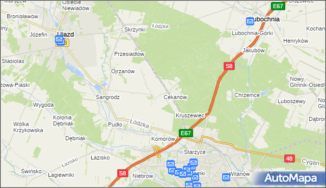 mapa Cekanów gmina Tomaszów Mazowiecki, Cekanów gmina Tomaszów Mazowiecki na mapie Targeo