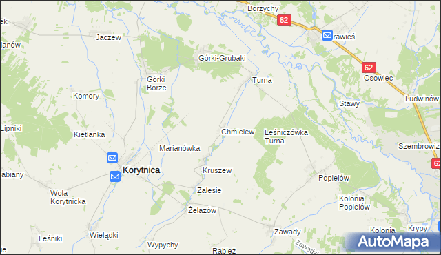 mapa Chmielew gmina Korytnica, Chmielew gmina Korytnica na mapie Targeo